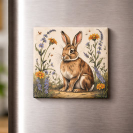 Vintage Rabbit with Wildflowers Magneet