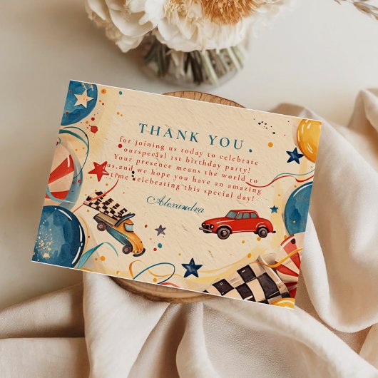 Vintage Race Car Two Fast Birthday Bedankkaart