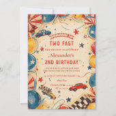 Vintage Race Car Two Fast Birthday Kaart (Voorkant)