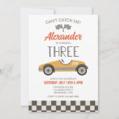 Vintage Race Car Yellow Third Birthday Uitnodiging (Voorkant)