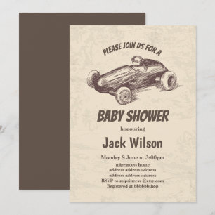 vintage, raceauto-baby shower kaart