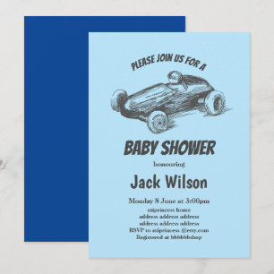 vintage, raceauto-baby shower kaart