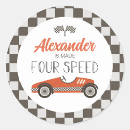 Vintage raceauto gemaakt FOUR Speed verjaardag Ronde Sticker