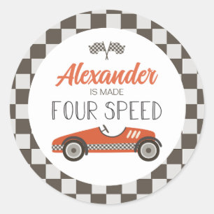 Vintage raceauto gemaakt FOUR Speed verjaardag Ronde Sticker