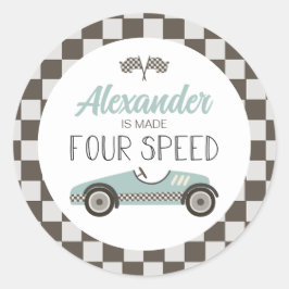 Vintage raceauto gemaakt FOUR Speed verjaardag Ronde Sticker