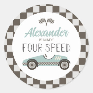 Vintage raceauto gemaakt FOUR Speed verjaardag Ronde Sticker