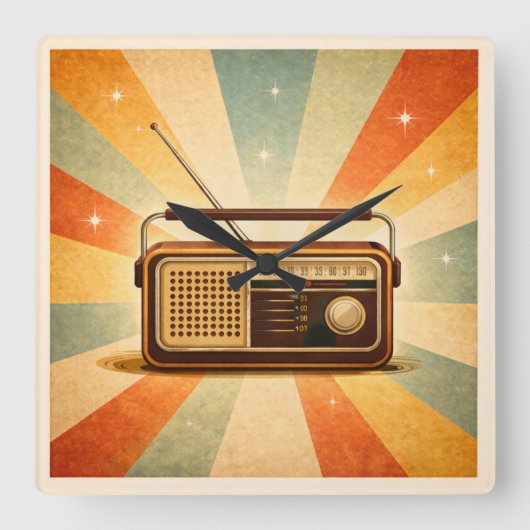 Vintage Radio Retro Sunburst Wandklok (Voorkant)