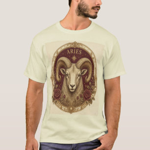 Vintage Ram Sterrenbeeld Bloemige Hemellichamen As T-shirt