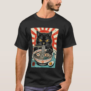 Vintage Ramen Kat Eet Noedels Japans Voedsel Gra T-shirt