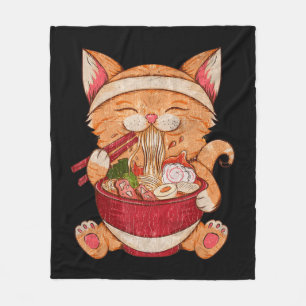 Vintage Ramen Kat Japans eten Kawaii Anime Girls Fleece Deken