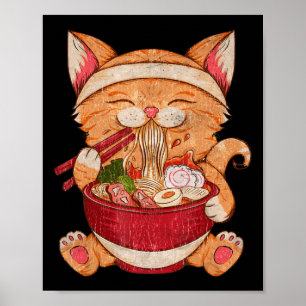 Vintage Ramen Kat Japans eten Kawaii Anime Girls Poster