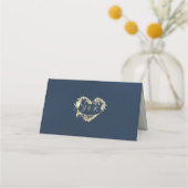 Vintage rand- en hartmonogram - Blauw Plaatskaartje (Achterkant)