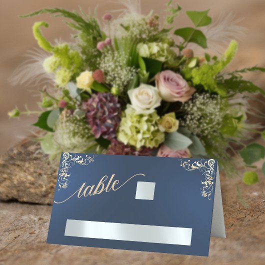 Vintage rand- en hartmonogram - Blauw Plaatskaartje