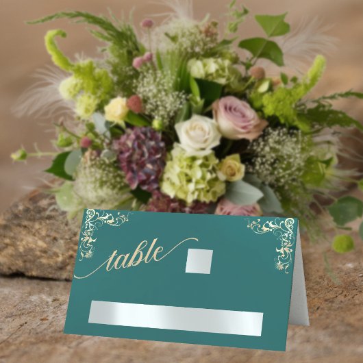 Vintage rand- en hartmonogram - turquoise plaatskaartje