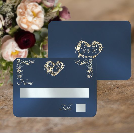 Vintage rand en monogram - Blauw Plaatskaartje