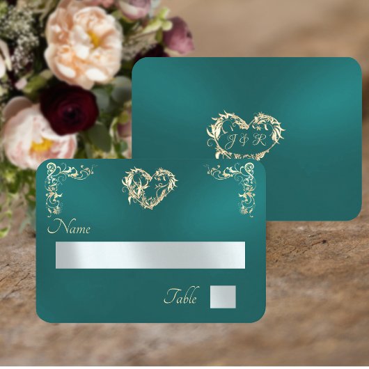 Vintage rand en monogram - turquoise plaatskaartje