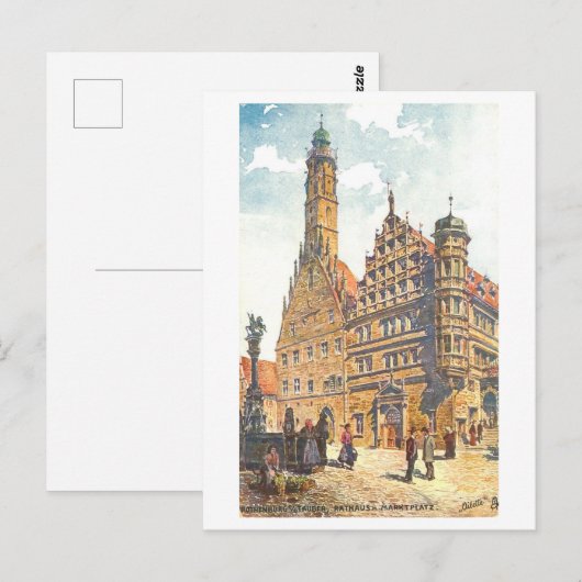 Vintage Rathaus Rothenburg, Germany Briefkaart (Voorkant / Achterkant)