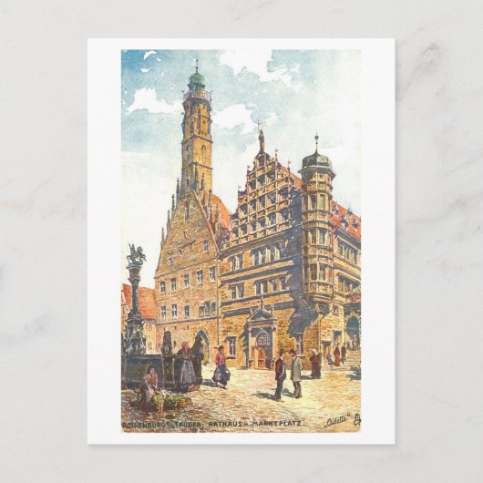 Vintage Rathaus Rothenburg, Germany Briefkaart (Voorkant)