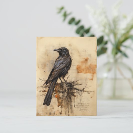 Vintage Raven Briefkaart (Staand voorkant)