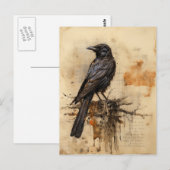 Vintage Raven Briefkaart (Voorkant / Achterkant)