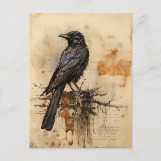 Vintage Raven Briefkaart (Voorkant)