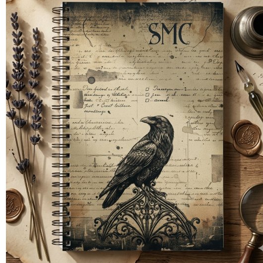 Vintage Raven Donkere Academische Script Planner