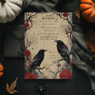 Vintage Raven en Rozen Halloween-feest Kaart