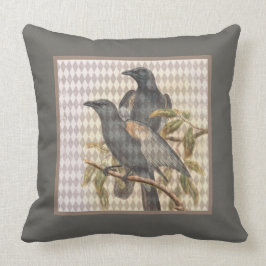 Vintage Raven Ephemera over Harlequin Pattern Kussen