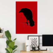 Vintage Raven over bloedrode Sjabloon Poster (Thuiskantoor)