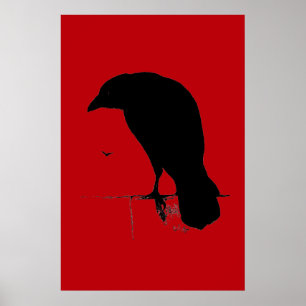Vintage Raven over bloedrode Sjabloon Poster