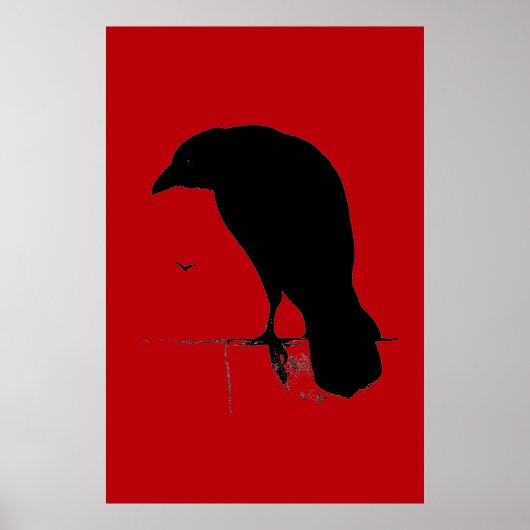 Vintage Raven over bloedrode Sjabloon Poster (Voorkant)