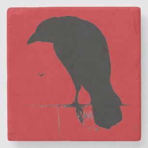 Vintage Raven Silhouette Retro Gothic Red Ravens Stenen Onderzetter