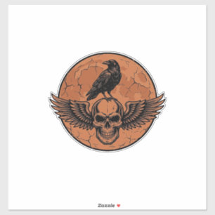 Vintage Raven Vleugelige Schedel Oranje Maan Vecto Sticker