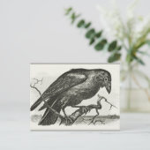 Vintage Raven Woodcut Briefkaart (Staand voorkant)