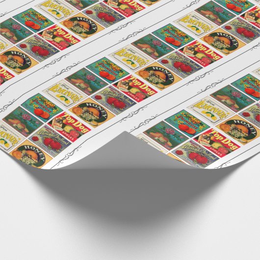 Vintage reclameetiketten cadeaupapier (Hoek)