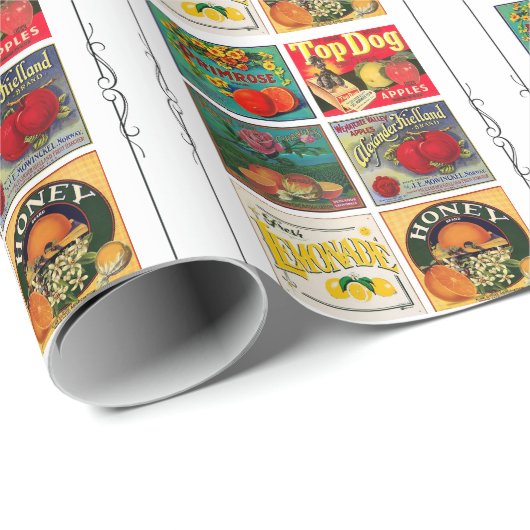 Vintage reclameetiketten cadeaupapier (Rol Hoek)