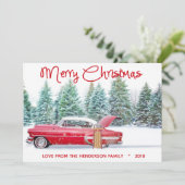 Vintage Red 1950's Chevy Merry Christmas Feestdagenkaart (Staand voorkant)