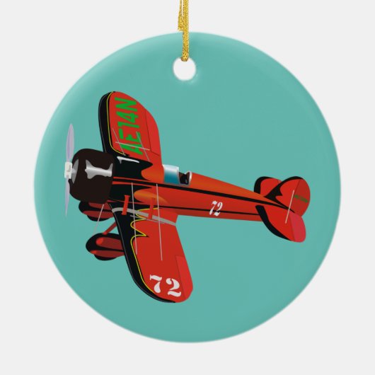 Vintage Red Airplane Keramisch Ornament (Achterkant)