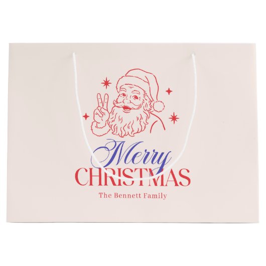 Vintage Red and Blue Christmas Santa Groot Cadeauzakje (Voorkant)