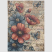 Vintage Red and Blue Poppy  Bouquet Decoupage  Tissuepapier (Voorkant)