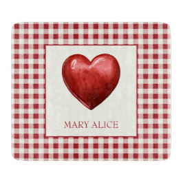 Vintage Red and Cream Gingham With Heart Snijplank