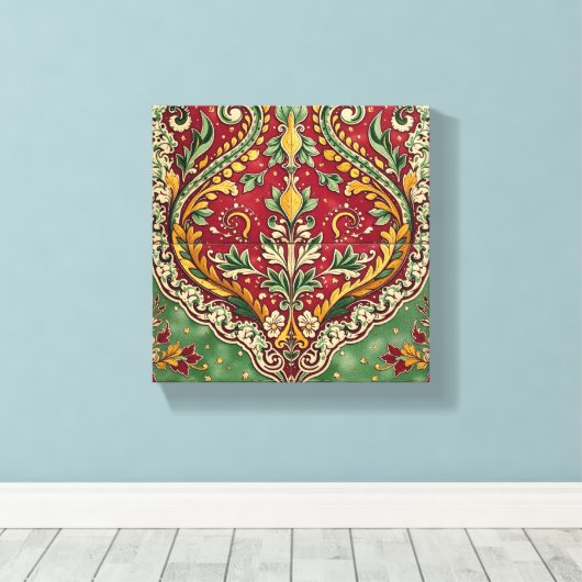 Vintage Red and Green Carpet Canvas Afdruk (Insitu (Houten vloer))