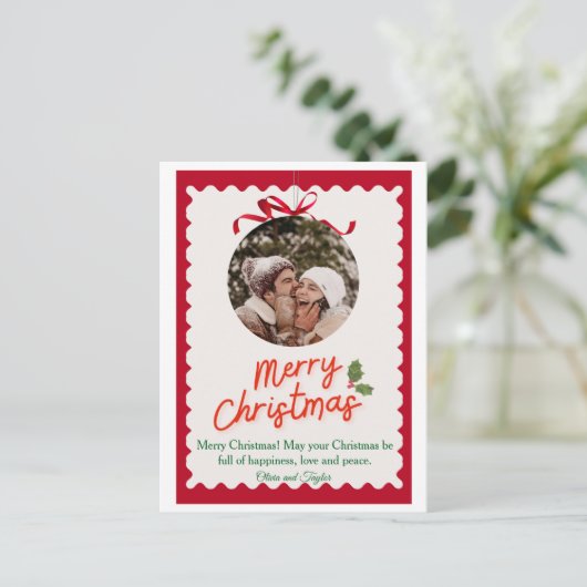 Vintage Red and Green Illustrated Merry Christmas  Feestdagenkaart (Staand voorkant)