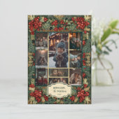 Vintage Red Berries Botanical Christmas Photo Feestdagenkaart (Staand voorkant)