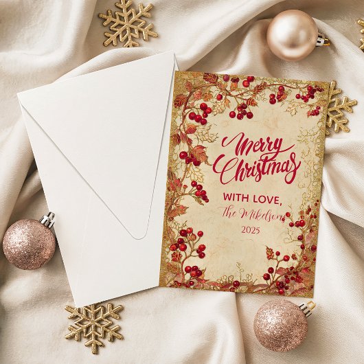 Vintage Red Berry Holiday Party Feestdagenkaart