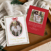 Vintage Red Bow Christmas 2 Photo Folie Feestdagenkaart