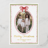 Vintage Red Bow Christmas 2 Photo Folie Feestdagenkaart (Voorkant)