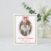 Vintage Red Bow Christmas Photo Feestdagenkaart (Staand voorkant)