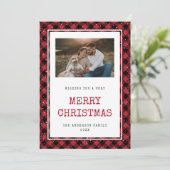 Vintage Red Buffalo Plaid Photo Christmas Cards Feestdagenkaart (Staand voorkant)
