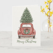 Vintage Red Car with Christmas Tree Card Kaart (Gele Bloem)